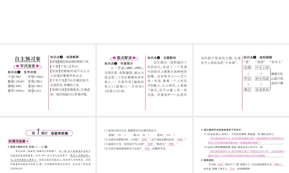 （安徽专版）七年级语文上册 第四单元 13植树的牧羊人作业课件 新人教版-新人教版初中七年级上册语文课件