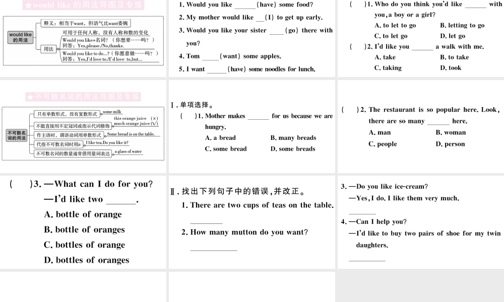 （安徽专版）七年级英语下册 Unit 10 I’d like some noodles单元语法习题课件（新版）人教新目标版-（新版）人教新目标版初中七年级下册英语课件