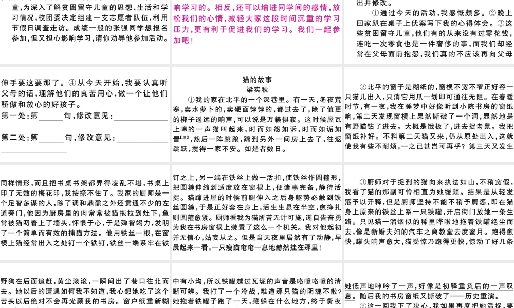 （安徽专版）七年级语文上册 第五单元 16 猫习题讲评课件 新人教版-新人教版初中七年级上册语文课件
