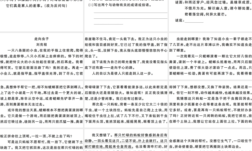 （安徽专版）七年级语文上册 第五单元 17动物笑谈习题讲评课件 新人教版-新人教版初中七年级上册语文课件