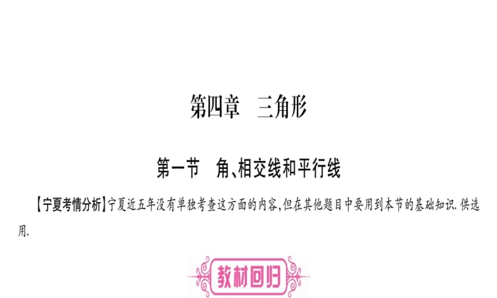 （宁夏专版）中考数学总复习 第一轮 考点系统复习 第4章 三角形 第1节 角、相交线和平行线课件-人教版初中九年级全册数学课件