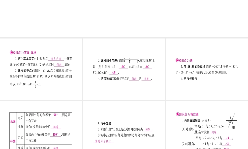 （宁夏专版）中考数学总复习 第一轮 考点系统复习 第4章 三角形 第1节 角、相交线和平行线课件-人教版初中九年级全册数学课件