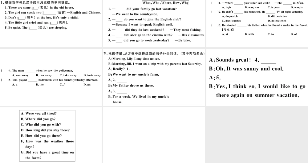 （安徽专版）七年级英语下册 Unit 12 What did you do last weekend第二课时习题课件（新版）人教新目标版-（新版）人教新目标版初中七年级下册英语课件