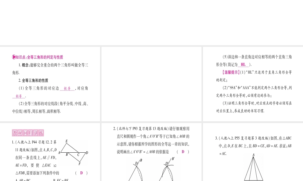 （宁夏专版）中考数学总复习 第一轮 考点系统复习 第4章 三角形 第4节 全等三角形课件-人教版初中九年级全册数学课件