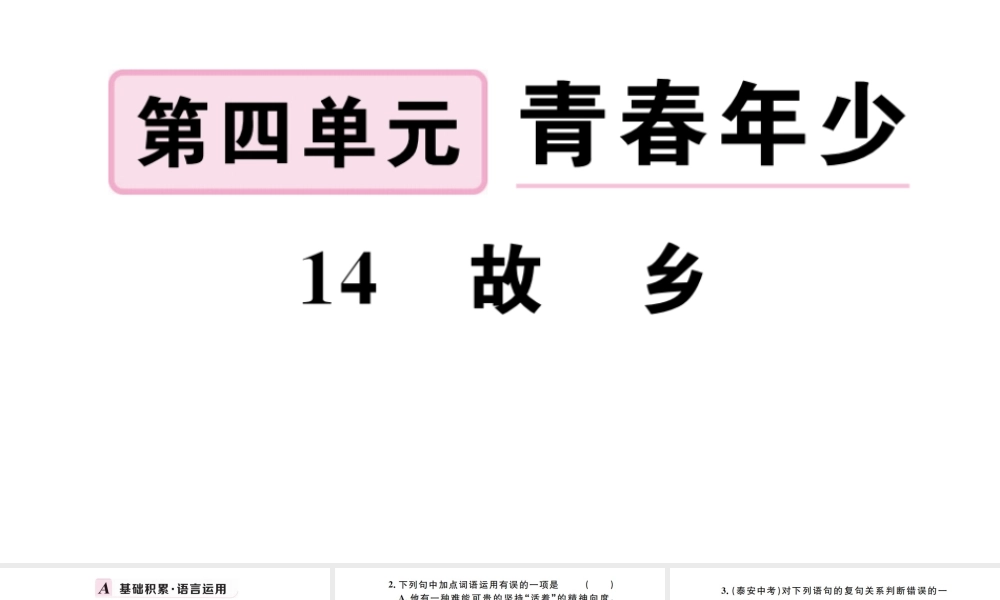 （孝感专版）秋九年级语文上册 第四单元 14 故乡习题课件 新人教版-新人教版初中九年级上册语文课件