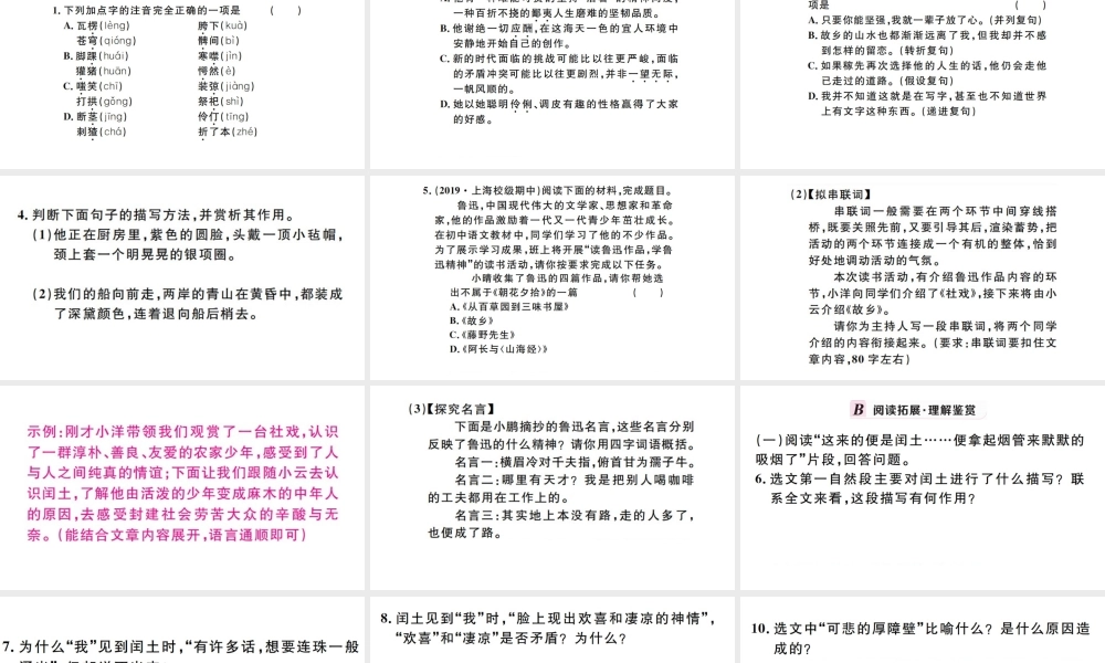 （孝感专版）秋九年级语文上册 第四单元 14 故乡习题课件 新人教版-新人教版初中九年级上册语文课件