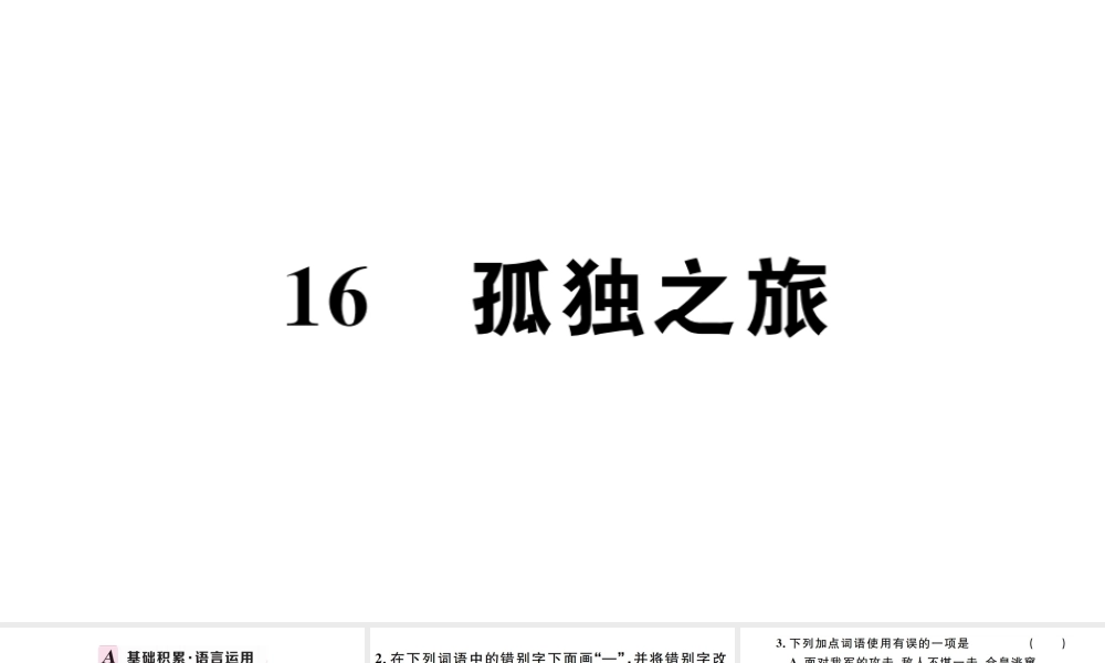 （孝感专版）秋九年级语文上册 第四单元 16 孤独之旅习题课件 新人教版-新人教版初中九年级上册语文课件