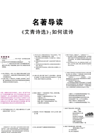 （孝感专版）秋九年级语文上册 第一单元 名著导读（一）《艾青诗选》如何读诗习题课件 新人教版-新人教版初中九年级上册语文课件