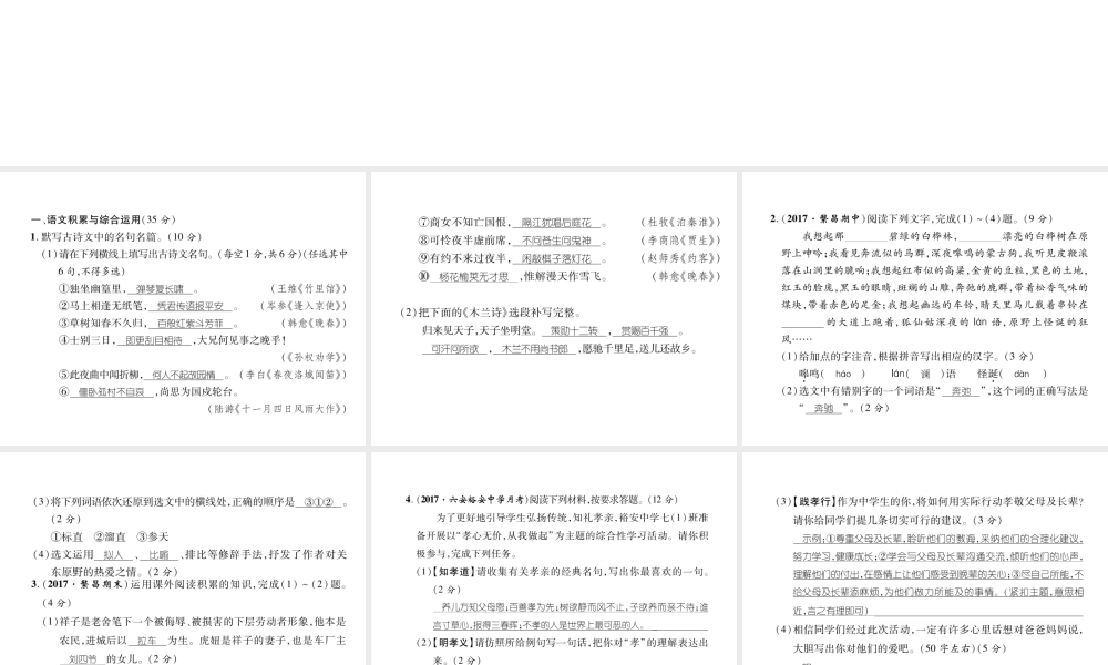（安徽专版）七年级语文下册 第四单元达标测试课件 新人教版-新人教版初中七年级下册语文课件
