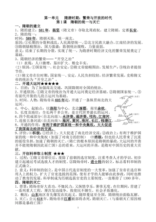 第一单元   隋唐时期：繁荣与开放的时代知识点梳理汇总