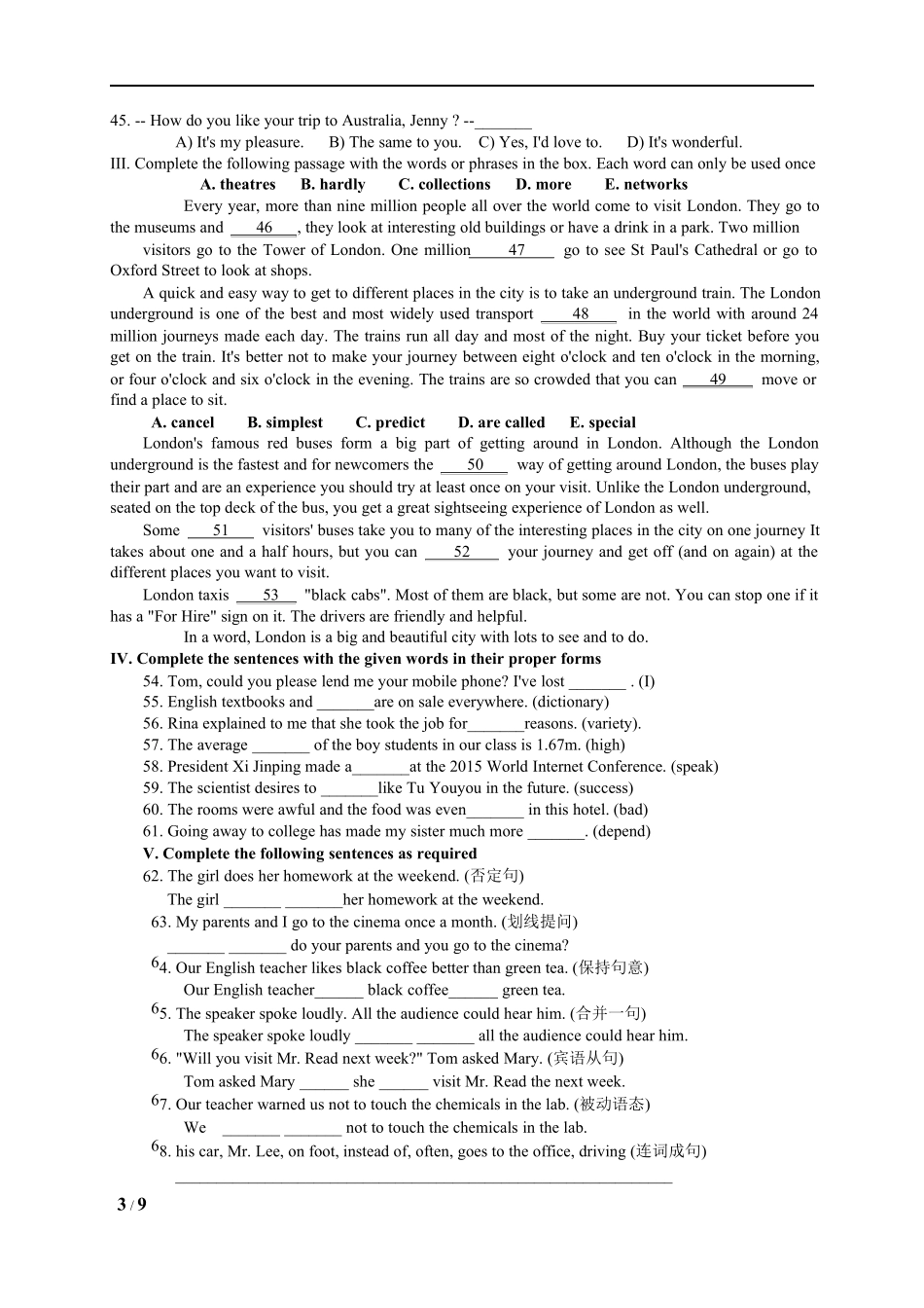 虹口区学年度第一学期初三质量调研英语试卷_第3页