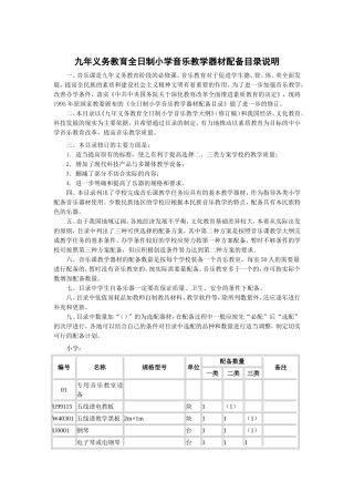 九年义务教育全日制小学音乐教学器材配备目录说明