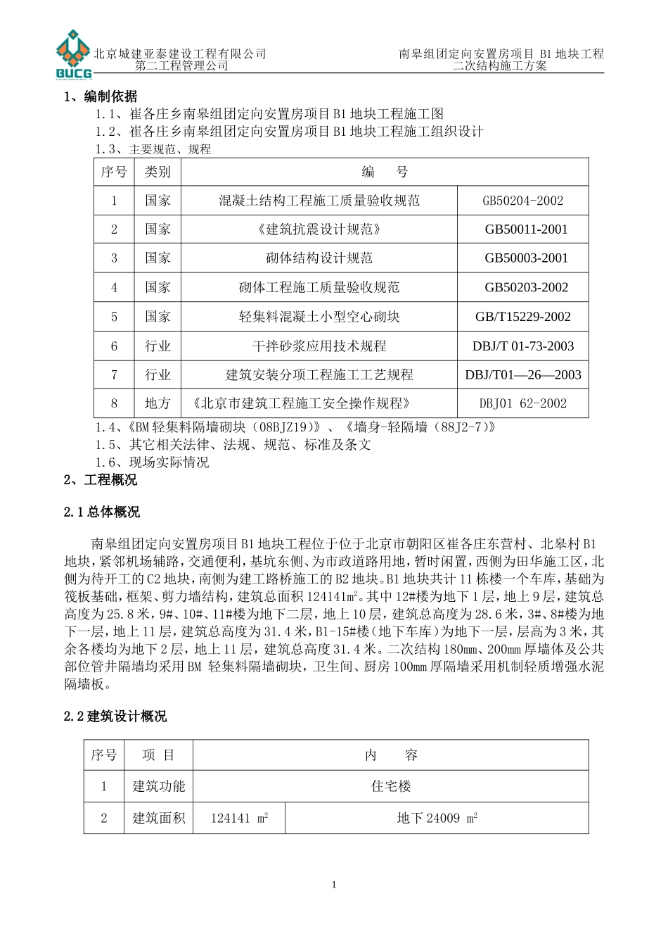 南皋组团定向安置房项目B1地块工程二次结构施工方案_第1页