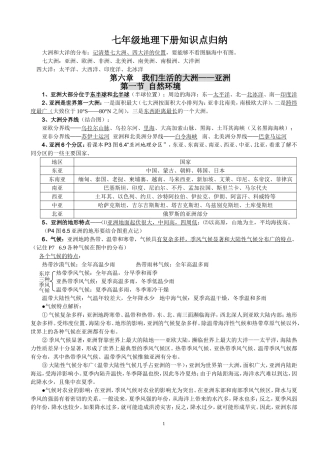 七年级地理下册知识点归纳