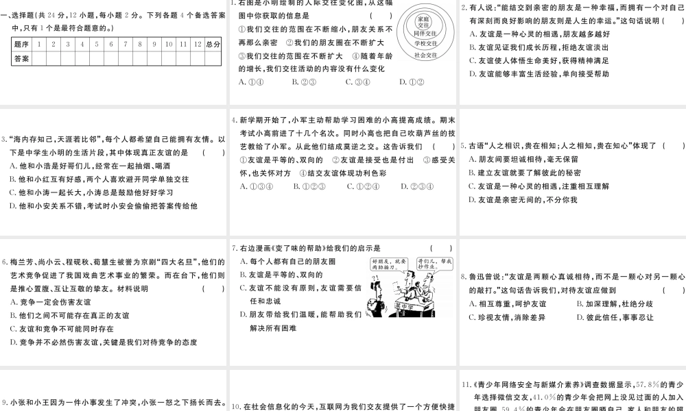 （安徽专版）七年级道德与法治上册 第二单元 友谊的天空检测卷课件 新人教版-新人教版初中七年级上册政治课件