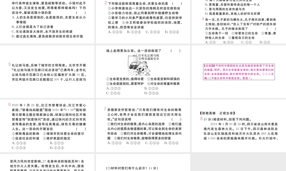 （安徽专版）七年级道德与法治上册 第四单元 生命的思考 第八课 探问生命 第2课时 敬畏生命课件 新人教版-新人教版初中七年级上册政治课件