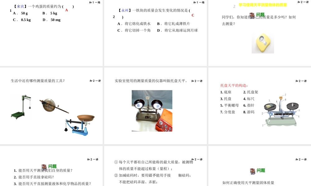 （安徽专版）八年级物理上册 5.1物体的质量课件 （新版）粤教沪版-（新版）粤教沪版初中八年级上册物理课件