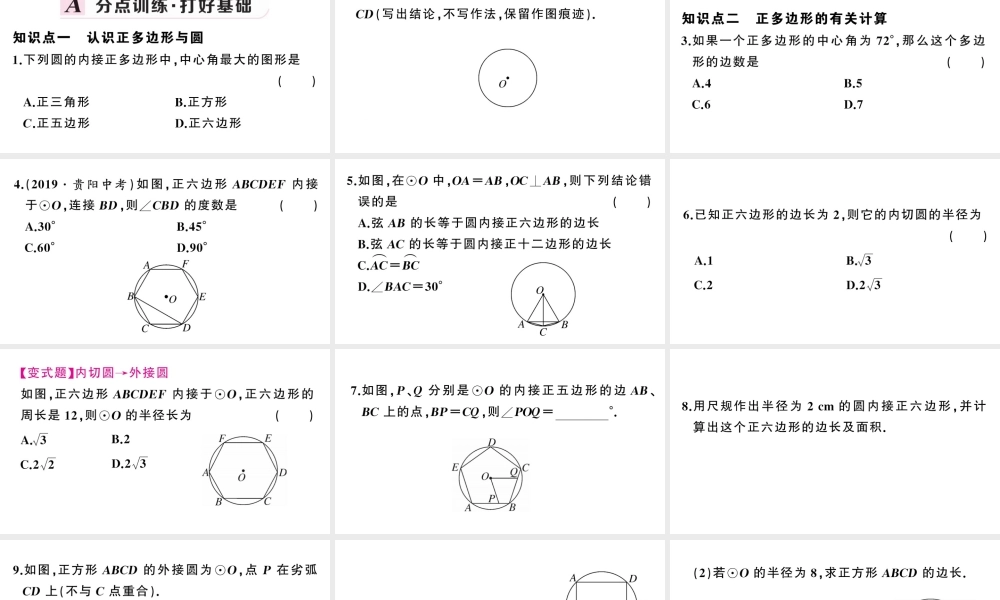 （安徽专版）九年级数学上册 第24章 圆 24.3 正多边形与圆课件 （新版）新人教版-（新版）新人教版初中九年级上册数学课件