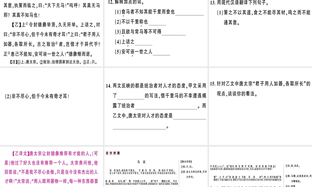 （安徽专版）春八年级语文下册 第六单元 23 马说习题课件 新人教版-新人教版初中八年级下册语文课件