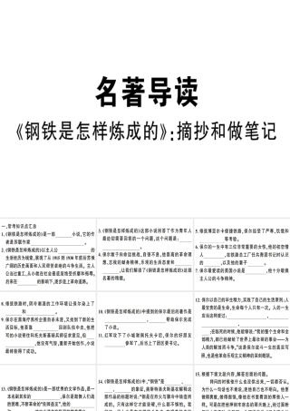 （安徽专版）春八年级语文下册 第六单元名著导读《钢铁是怎样炼成的》摘抄和做笔记习题课件 新人教版-新人教版初中八年级下册语文课件