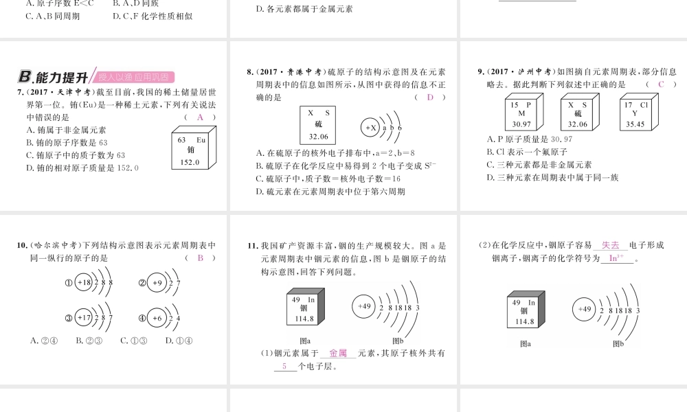 （安徽专版）秋九年级化学上册 第3单元 物质构成的奥秘 课题3 元素 第2课时 元素周期表简介作业课件 （新版）新人教版-（新版）新人教版初中九年级上册化学课件