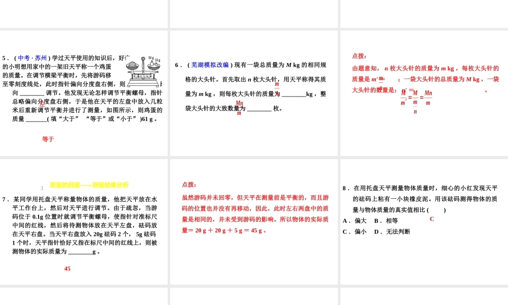 （安徽专版）八年级物理上册 专题技能训练 质量的测量习题课件 （新版）粤教沪版-（新版）粤教沪版初中八年级上册物理课件