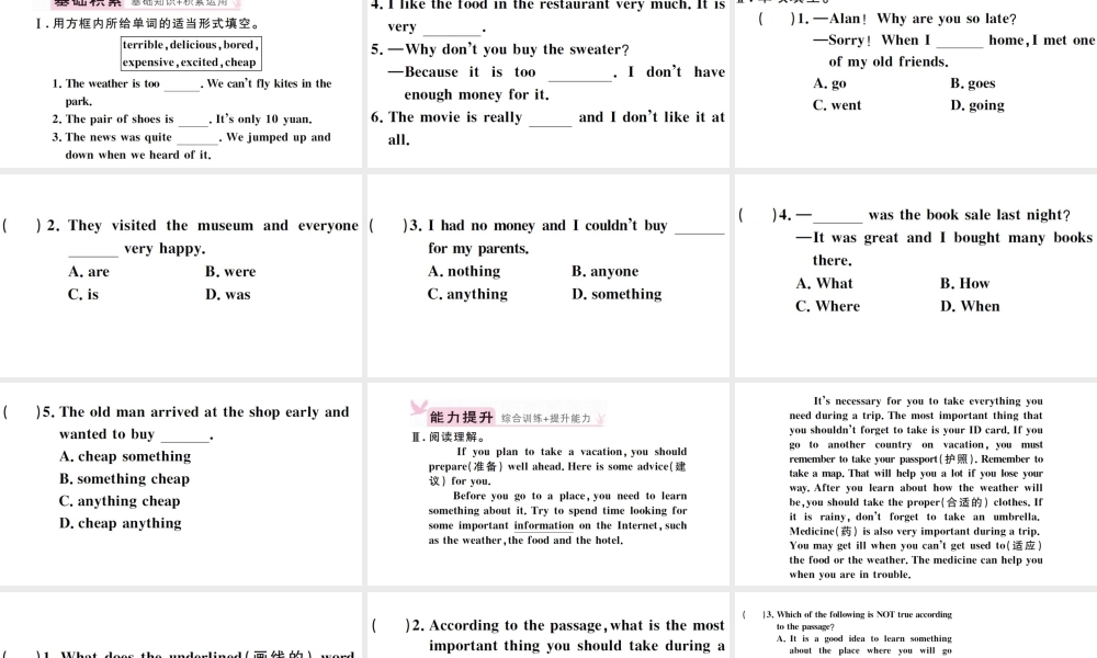 （安徽专版）八年级英语上册 Unit 1 Where did you go on vacation第三课时习题课件（新版）人教新目标版-（新版）人教新目标版初中八年级上册英语课件
