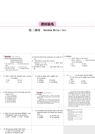 （安徽专版）八年级英语上册 Unit 1 Where did you go on vacation第三课时习题课件（新版）人教新目标版-（新版）人教新目标版初中八年级上册英语课件