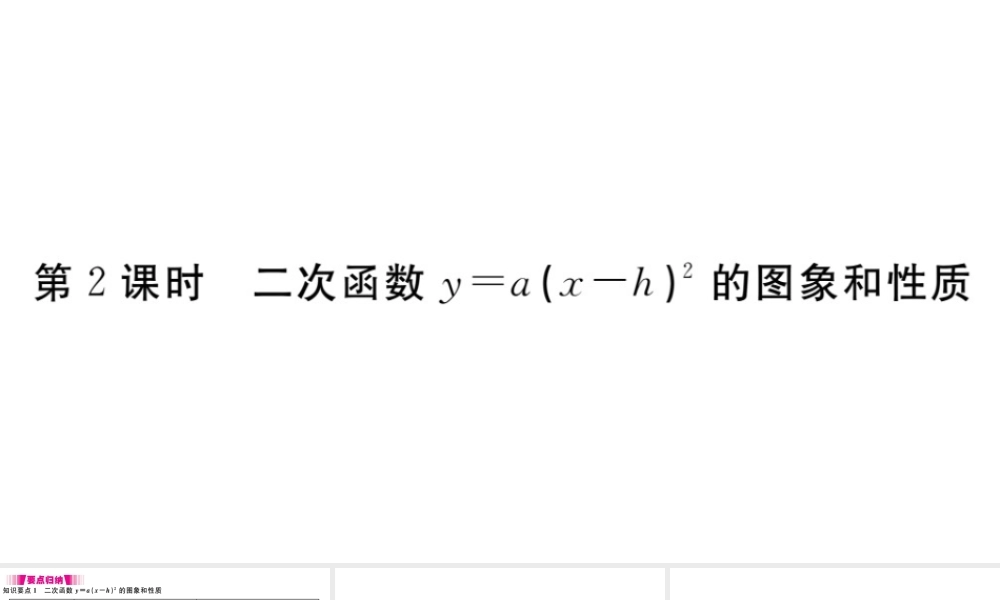 （安徽专版）九年级数学上册 第二十二章 二次函数 22.1 二次函数的图象和性质 22.1.3 二次函数y＝a（x－h）2＋k的图象和性质 第2课时 二次函数ya(xh)2的图象和性质习题课件 （新版）新人教版-（新版）新人教版初中九年级上册数学课件