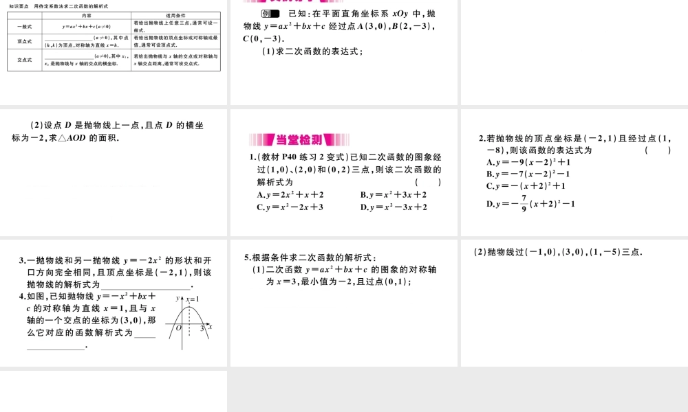 （安徽专版）九年级数学上册 第二十二章 二次函数 22.1 二次函数的图象和性质 22.1.4 二次函数y＝ax2＋bx＋c的图象和性质 第2课时 用待定系数法求二次函数的解析式习题课件 （新版）新人教版-（新版）新人教版初中九年级上册数学课件