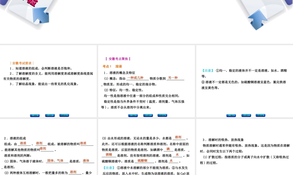 （安徽专版）中考化学 专题10 溶液的形成及溶解度课件-人教版初中九年级全册化学课件