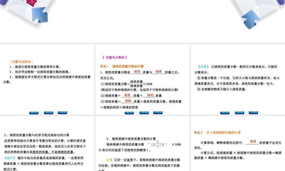 （安徽专版）中考化学 专题11 溶液的浓度课件-人教版初中九年级全册化学课件