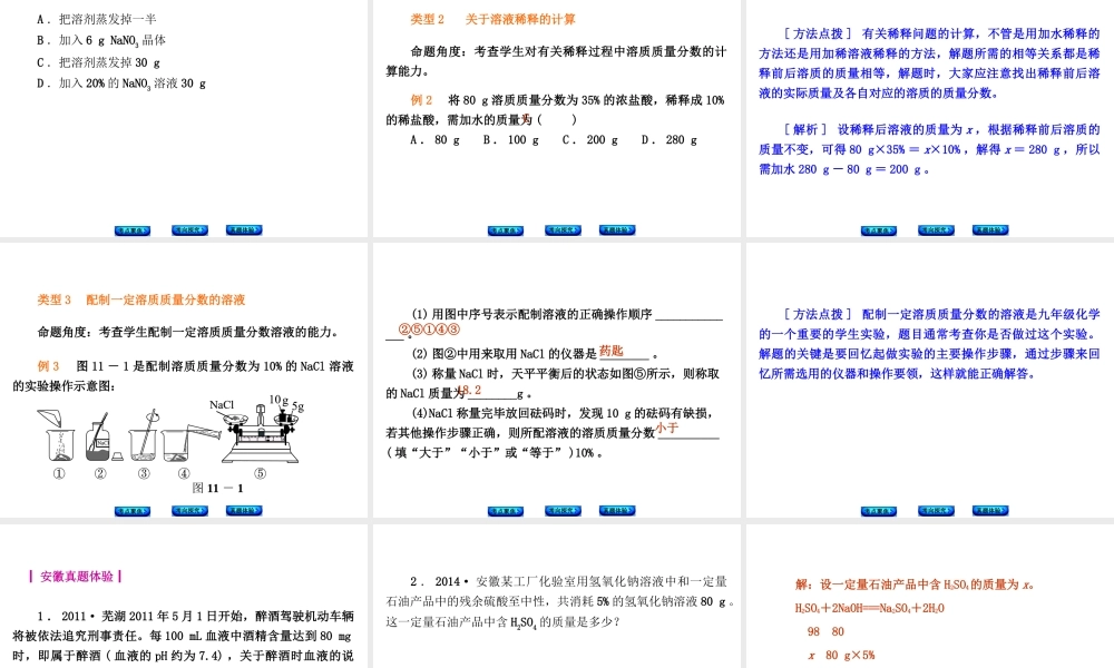 （安徽专版）中考化学 专题11 溶液的浓度课件-人教版初中九年级全册化学课件