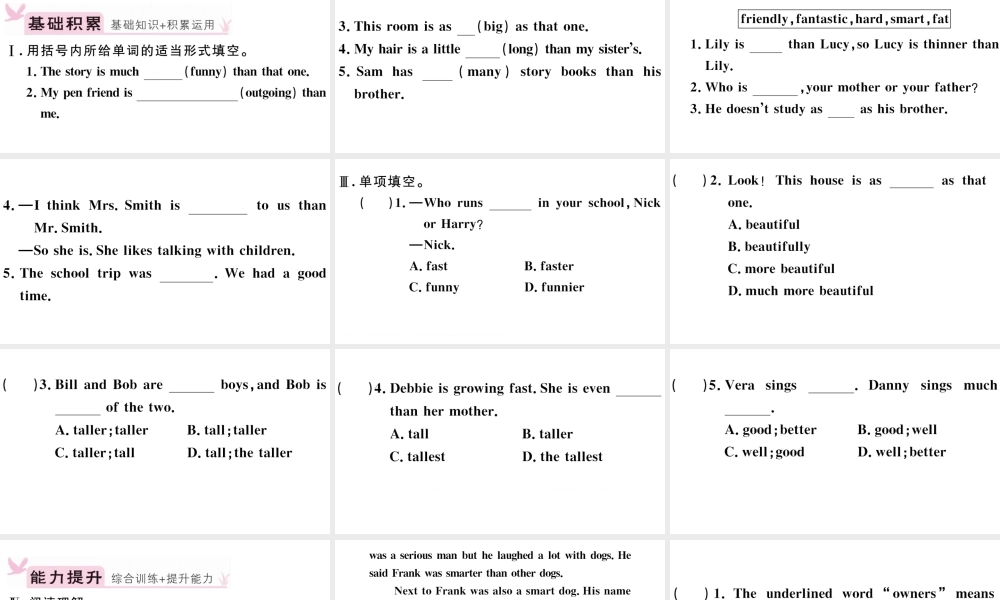 （安徽专版）八年级英语上册 Unit 3 I’m more outgoing than my sister第二课时习题课件（新版）人教新目标版-（新版）人教新目标版初中八年级上册英语课件