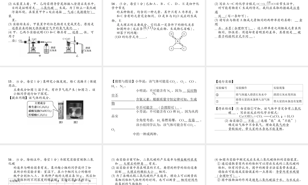 （安徽专版）秋九年级化学上册 第6单元 碳和碳的氧化物达标测试卷作业课件 （新版）新人教版-（新版）新人教版初中九年级上册化学课件
