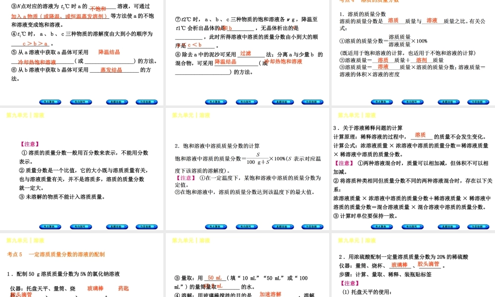 （安徽专版）中考化学复习 第九单元 溶液课件-人教版初中九年级全册化学课件