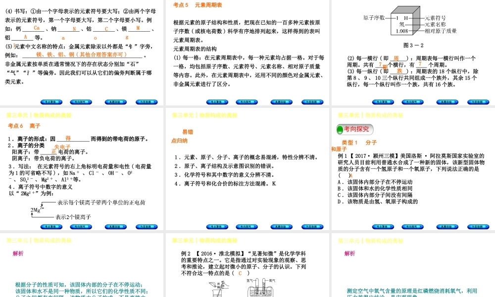 （安徽专版）中考化学复习 第三单元 物质构成的奥秘课件-人教版初中九年级全册化学课件