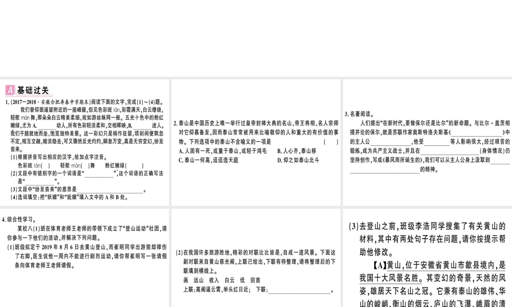 （安徽专版）春八年级语文下册 第五单元 19 登勃朗峰习题课件 新人教版-新人教版初中八年级下册语文课件