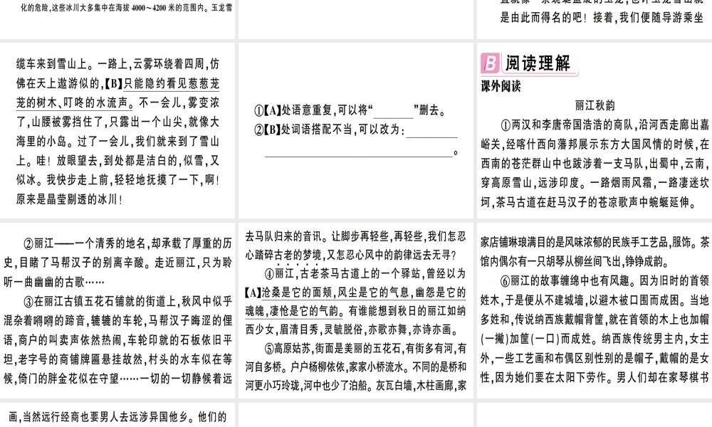 （安徽专版）春八年级语文下册 第五单元 20 一滴水经过丽江习题课件 新人教版-新人教版初中八年级下册语文课件