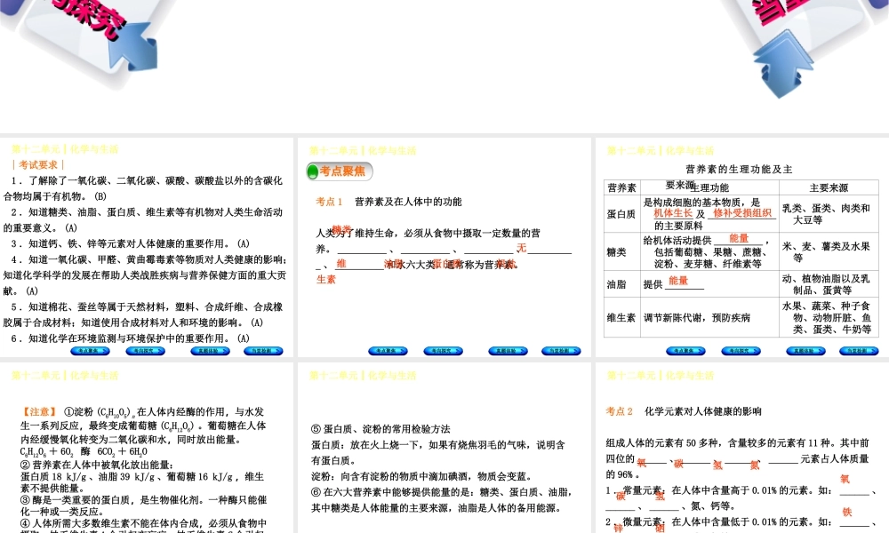 （安徽专版）中考化学复习 第十二单元 化学与生活课件-人教版初中九年级全册化学课件