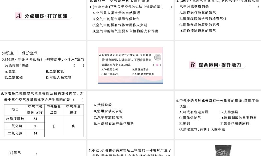 （安徽专版）秋九年级化学上册 第二单元 我们周围的空气 课题1 空气第2课时 空气是一种宝贵的资源 保护空气习题课件（新版）新人教版-（新版）新人教版初中九年级上册化学课件