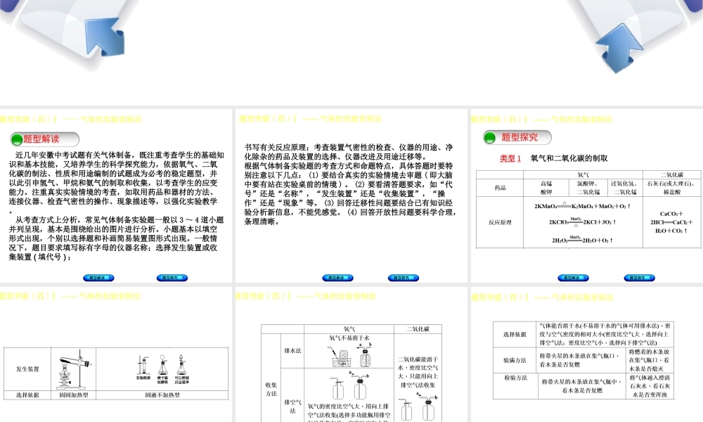 （安徽专版）中考化学复习 题型突破（四）气体的实验室制法课件-人教版初中九年级全册化学课件