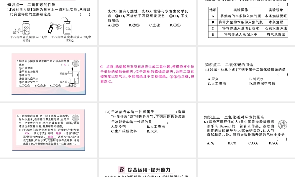 （安徽专版）秋九年级化学上册 第六单元 碳和碳的氧化物 课题3 二氧化碳和一氧化碳第1课时 二氧化碳习题课件（新版）新人教版-（新版）新人教版初中九年级上册化学课件