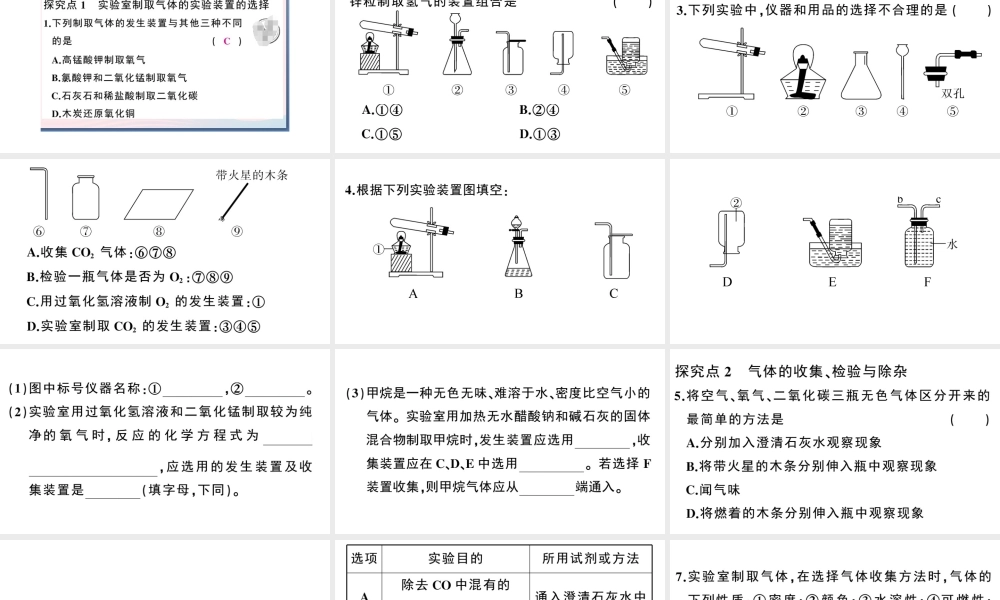 （安徽专版）秋九年级化学上册 第六单元 碳和碳的氧化物 实验专题（三）常见气体的实验室制取习题课件（新版）新人教版-（新版）新人教版初中九年级上册化学课件
