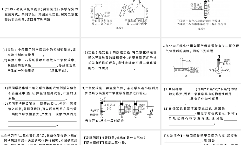 （安徽专版）秋九年级化学上册 第六单元 碳和碳的氧化物 实验专题（四）二氧化碳性质的探究习题课件（新版）新人教版-（新版）新人教版初中九年级上册化学课件