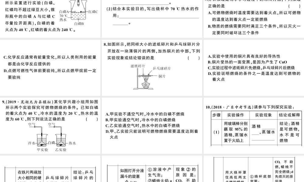（安徽专版）秋九年级化学上册 第七单元 燃料及其应用 实验活动3 燃烧的条件习题课件（新版）新人教版-（新版）新人教版初中九年级上册化学课件
