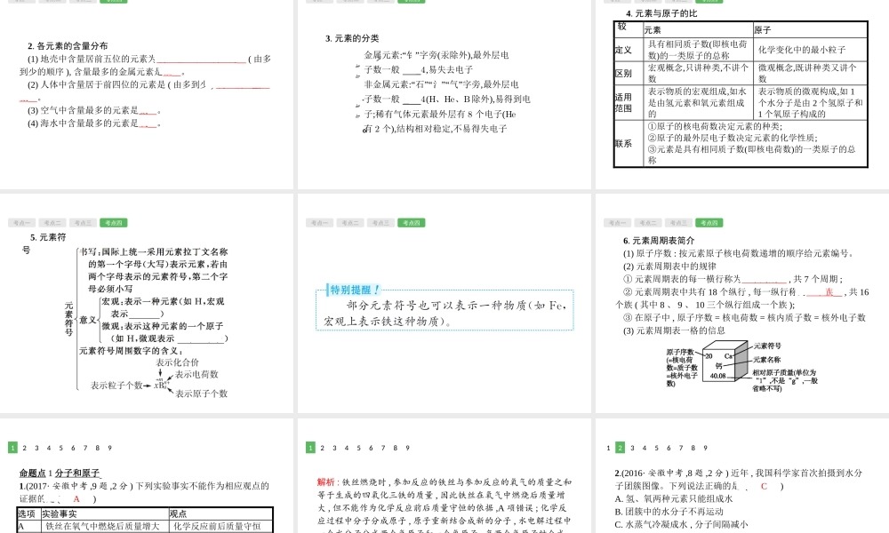 （安徽专版）中考化学总复习 3 物质构成的奥秘课件-人教版初中九年级全册化学课件