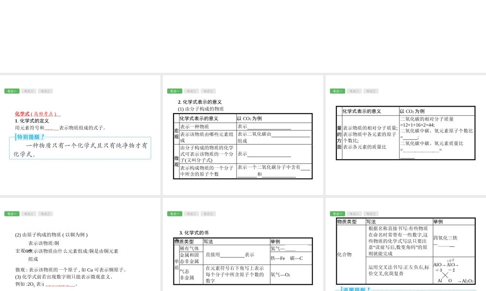 （安徽专版）中考化学总复习 4 课时2 化学式与化合价课件-人教版初中九年级全册化学课件