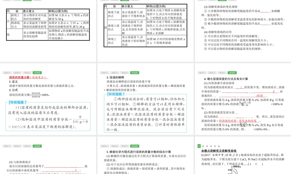 （安徽专版）中考化学总复习 9 溶液课件-人教版初中九年级全册化学课件