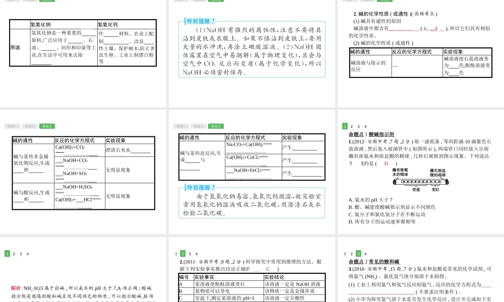 （安徽专版）中考化学总复习 10.1 酸和碱课件-人教版初中九年级全册化学课件